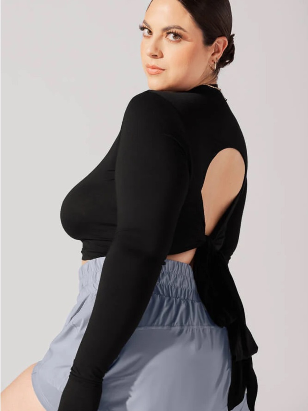 POPFLEX Active Bow Back Reversible Long Sleeve Top - Black